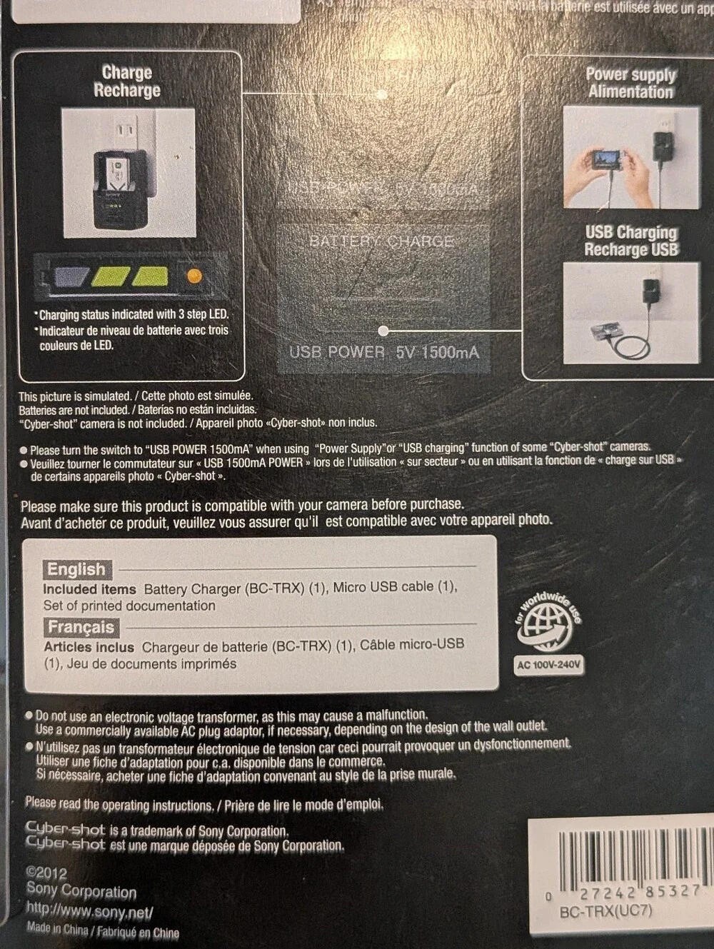 Sony BC-TRX Cyber-shot Battery Charger Genuine OEM New Sealed USB BC TRX